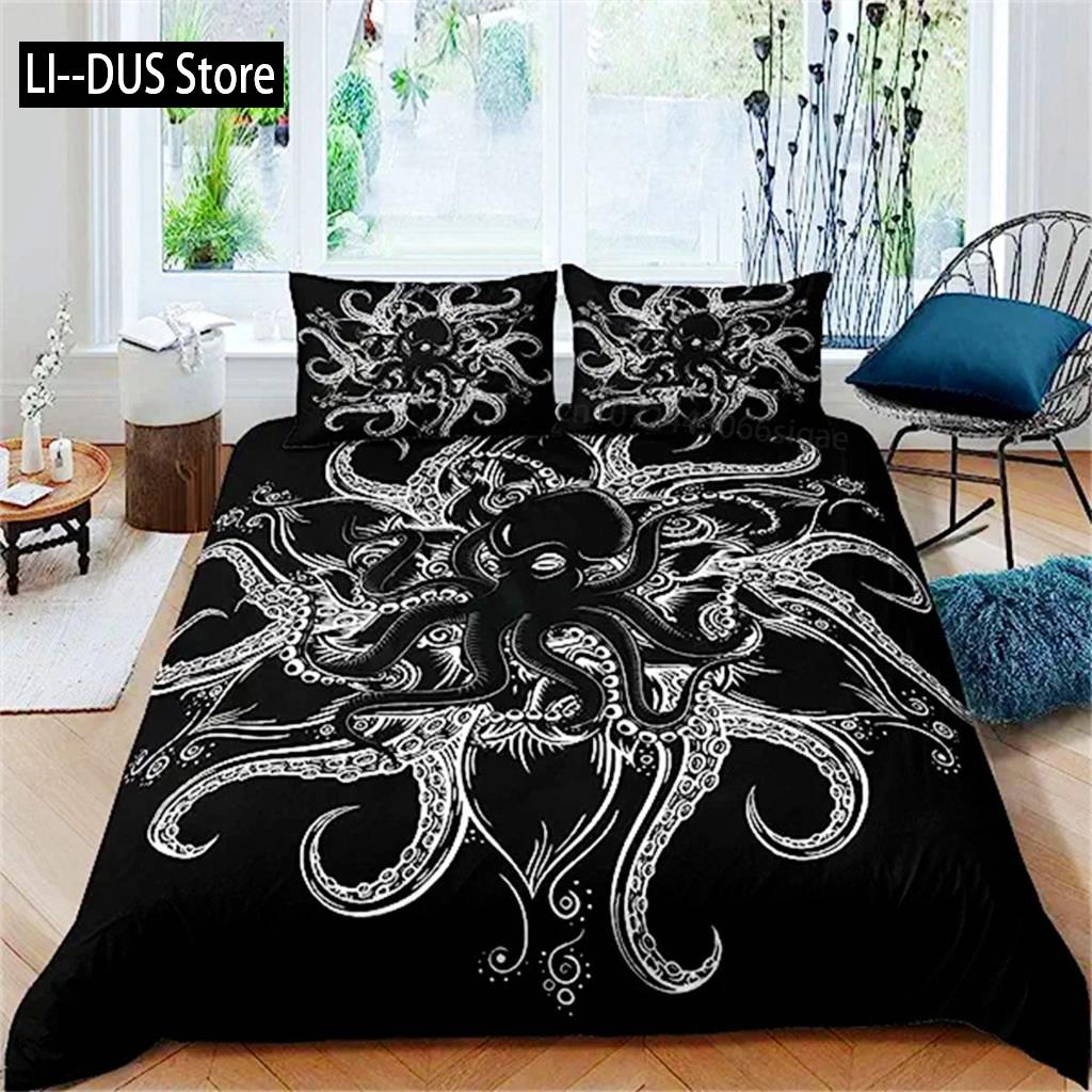 

Comforter Octopus Sea Life Ocean Animal Comforter Decoration Black Green For Bedroom Decoration Women Men Children Gifts Comforter (quilt)-EU Single(135*200cm)3pcs