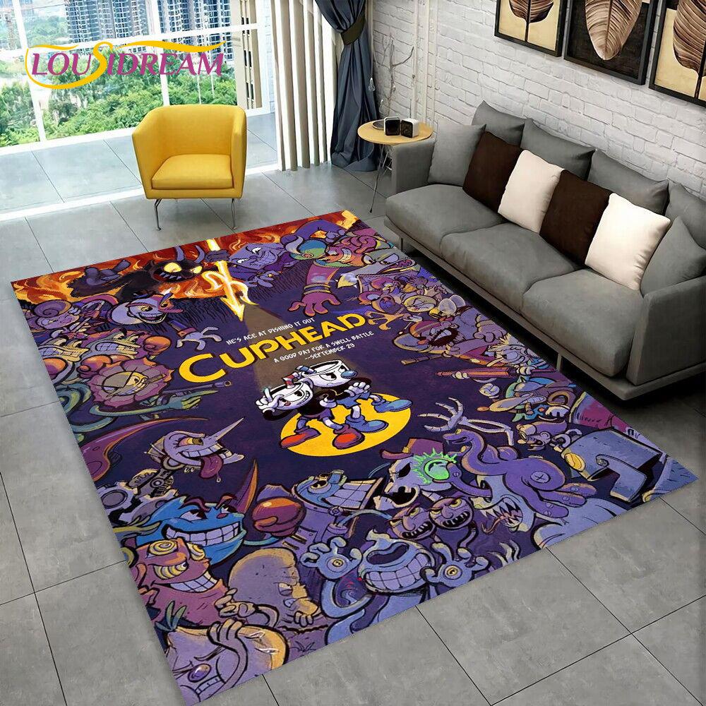 Juego, Cuphead y Mugman, alfombra para área de jugador, alfombra para sala de estar, dormitorio, decoración de felpudo para sofá, alfombra antideslizante para juegos de niños