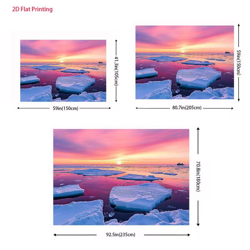2D Iceberg Ocean Landscape Backdrop, Pink Sky Arctic Photography Background Cloth