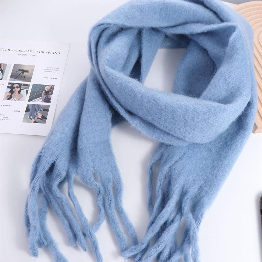 Windproof Long Wool Tassel Scarf Macaron Solid Color Winter Cashmere Shawl Warm Neck Scarf  Girls