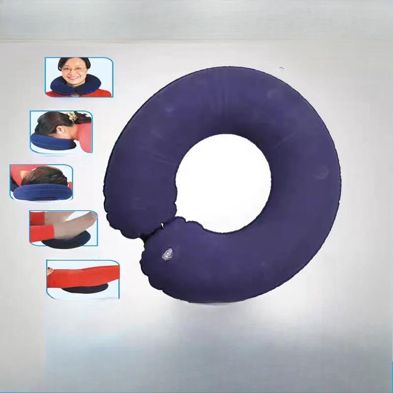 Travel Inflatable C-shaped Pillow for Car Airplane, Portable U-shaped PVC Plush Neck Pillow