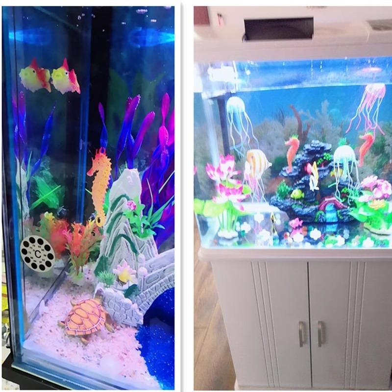 Silicone Artificial Night Luminous Hippocampus Fish Tank Aquarium Ornament Underwater Decorate Jellyfish Aquarium Decoration