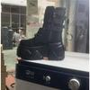 Fashion Women Ankle Booties Autumn Leather Chunky Shoes Woman High Platform Breathable Sneakers 9CM Thick Sole Wedges Motorcycles Boots