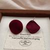 Red Simple Round Suede Stud Earrings Retro Elegant Autumn And Winter Earrings Light Luxury Niche Fashion Unique Earrings
