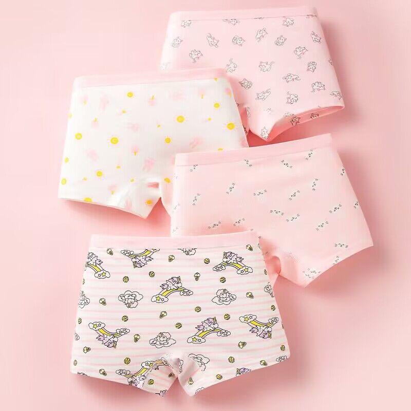 4pc/lot Girls Cotton Underwear Boxers Pant Soft Comfortable Cute Girls Underwear