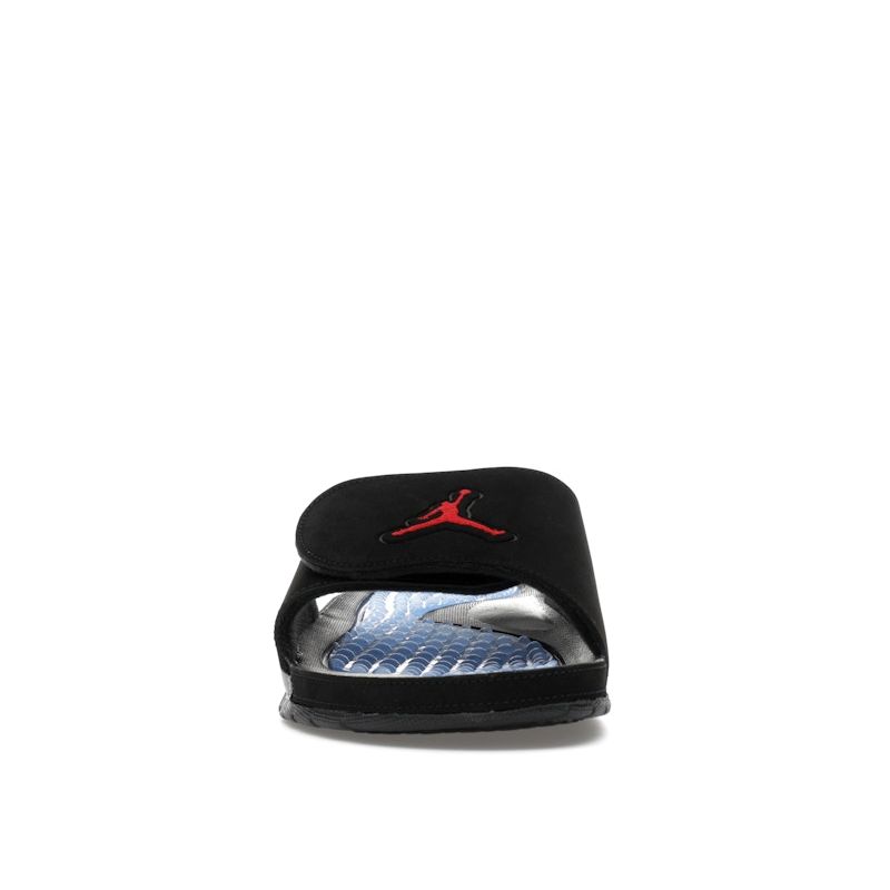 Air Jordan Hydro 5 Slide Black Metallic Unisex Sneakers Fire-Red Metallic-Silver 555501-061