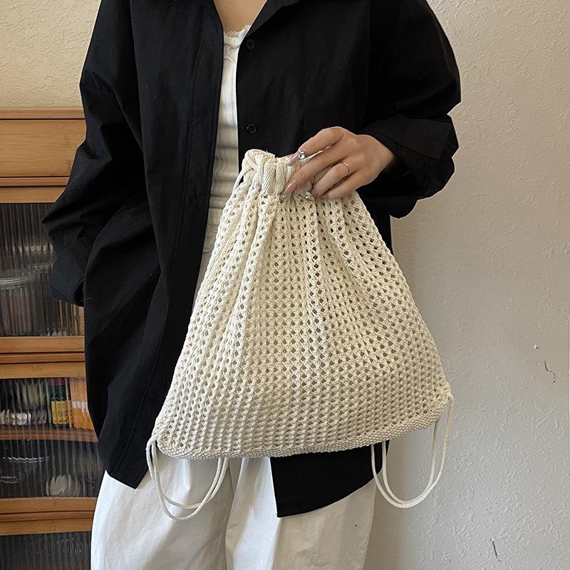 Summer Hollow Backpack Women's New Fashion Versatile Lightweight Bucket Bag Casual Versatile Literary Travel Bag
