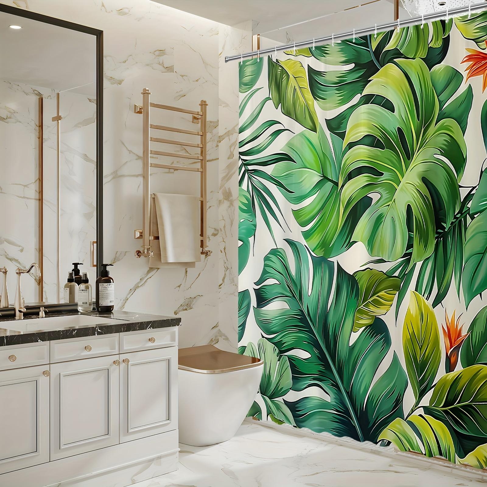 Dunika Chen Tropical Paradise Bath Curtain - Vibrant Monstera Leaves & Exotic Flowers, Waterproof Decor Adds Lush Greenery To Your Bathroom