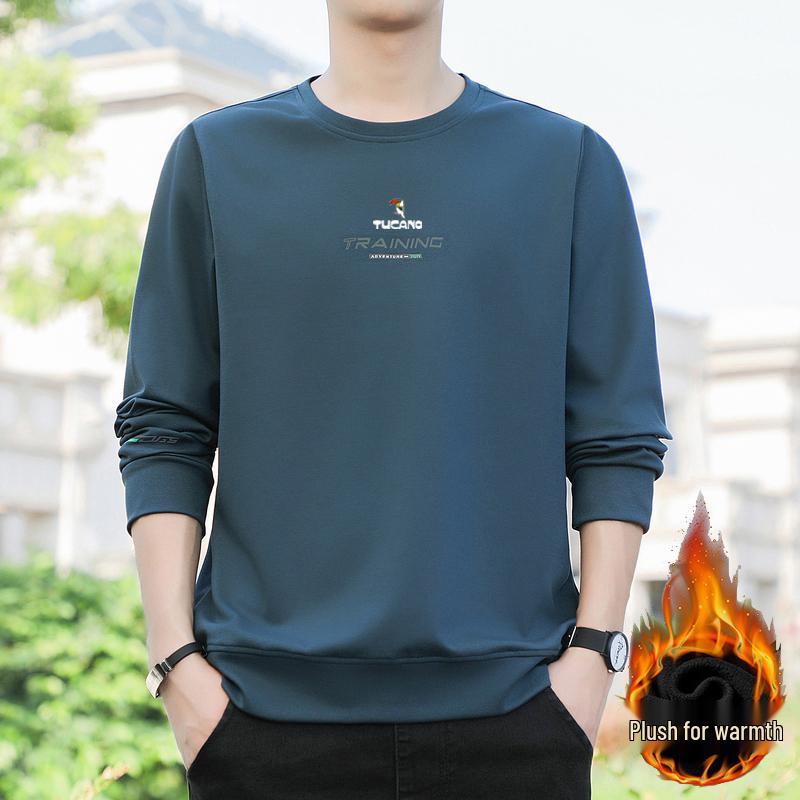 Men's Woodpecker Casual Long-Sleeve T-Shirt, 2025 Spring/Autumn, Plus Size Loose Fit, Round Neck Handsome Sweatshirt.
