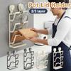 2/3 layers Suction Cup Pot Lid Holder Multi-Layer Multifunctional Pot Lid Storage Rack Wall Hanging Pot Cover Rack for Kitchen
