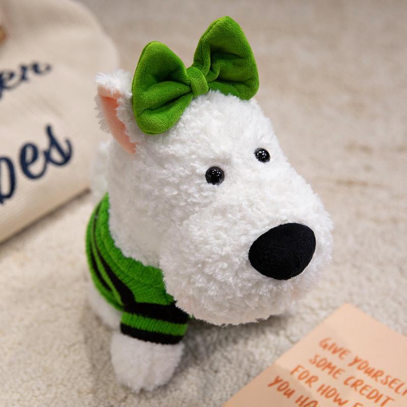 White West Highland Terrier Plush Dog Toy With Rainbow Hat And Bow Flower Decor