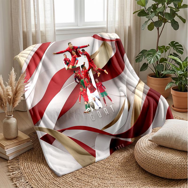 Portugal Football Printed Flannel Blanket Skin Friendly Warm Decorative Throw for Indoor Couch Bed Daily Use