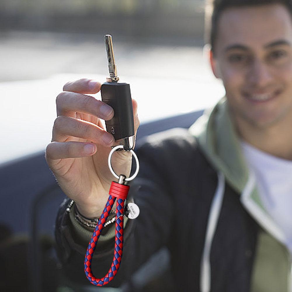 Leather Braided Woven Rope Keychain Diy Bag Pendant Key Car Holder Keyring