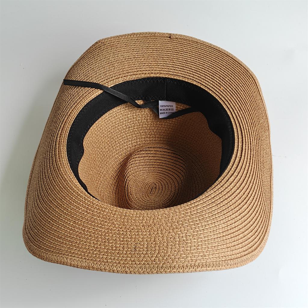 Chapeau de cowboy usé Chapeau de soleil unisexe À larges bords Paille malléable Tressé Chapeau de cowboy western Club de musique Fête Vacances Chapeau