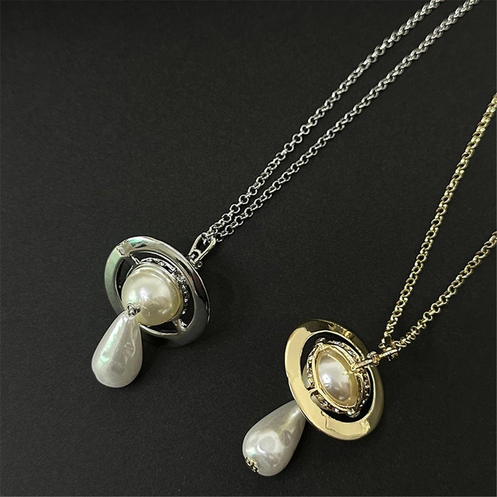 Tooxika Exaggerated Three-dimensional Saturn Baroque Water Drop Pearl Pendant Necklace Light Luxury Temperament Jumper Chain For Women