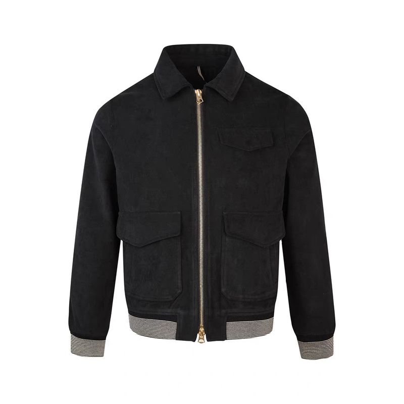 

Cabbage Coke Autumn Short Wide A2 Bomber Jacket for Men and Women, Vintage Old Money Style Multi-Pocket Turn-Down Collar Top Black 2XL