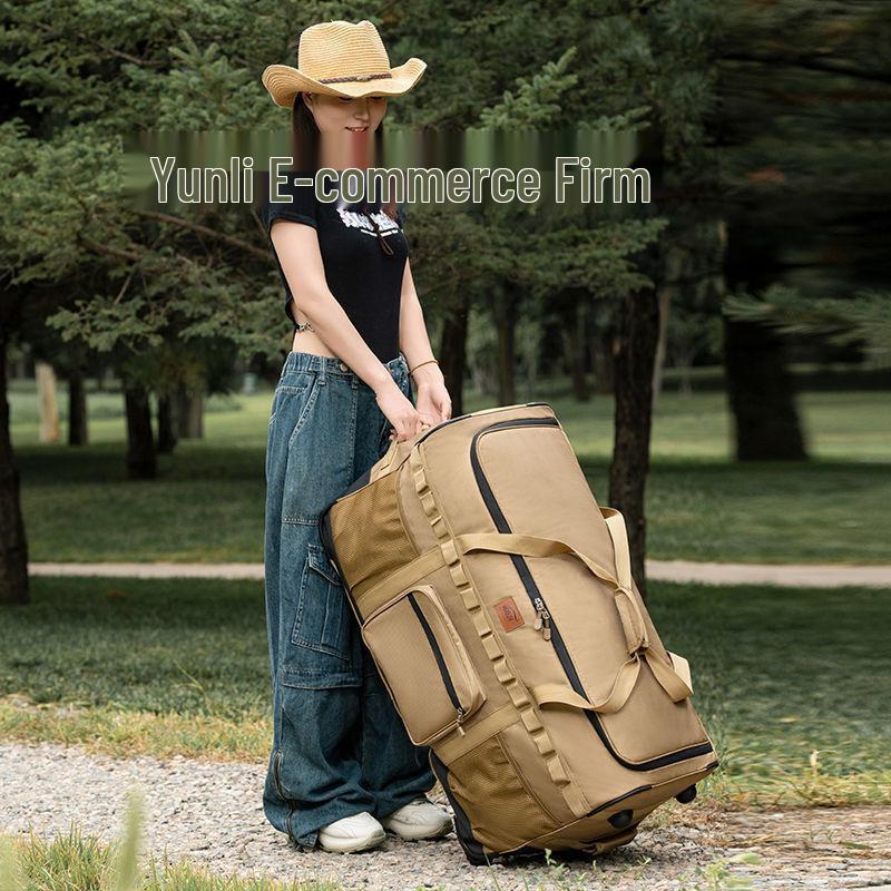 Khaki Multifunctional Wheeled Camping Backpack and Storage Bag - Large Capacity for Men