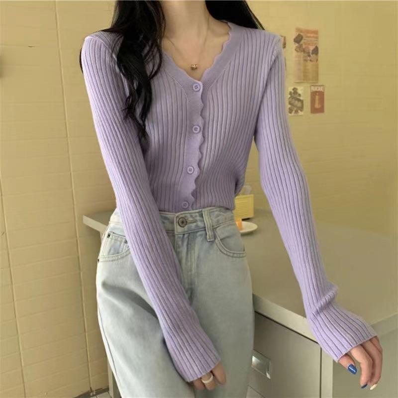Spring pure desire top thin new design short women's knitted cardigan collar long-sleeved sweater jacket