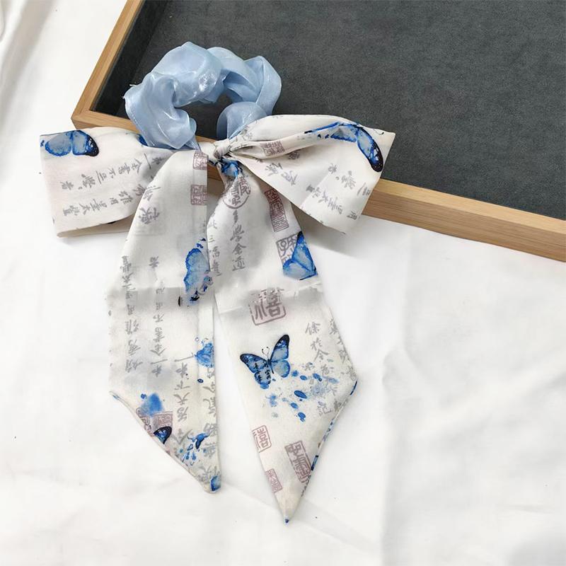 Printed Bow Hair Rope Elegant Ribbon Ponytail Hair Band For Women Sweet Rubber Band Hair Ring Fashion Headdress Hair Accessories