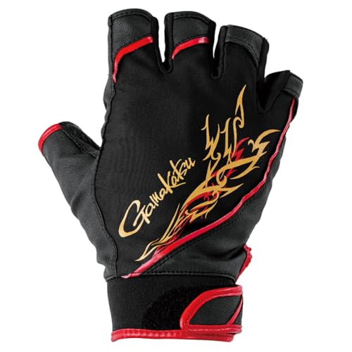 Gamakatsu GM7309 Stretch Fishing Gloves (5-strip) Black/Red, Medium