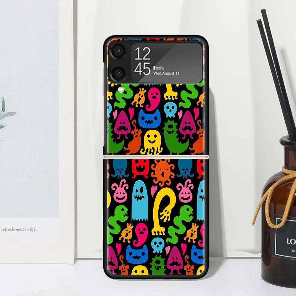 Simple Pattern Graffiti Phone Case Cover for Samsung Galaxy Z Flip 7 6 5 4 3 5G Flip3 Flip4 Flip5 ZFlip6 ZFlip7 Black Fundas Gal