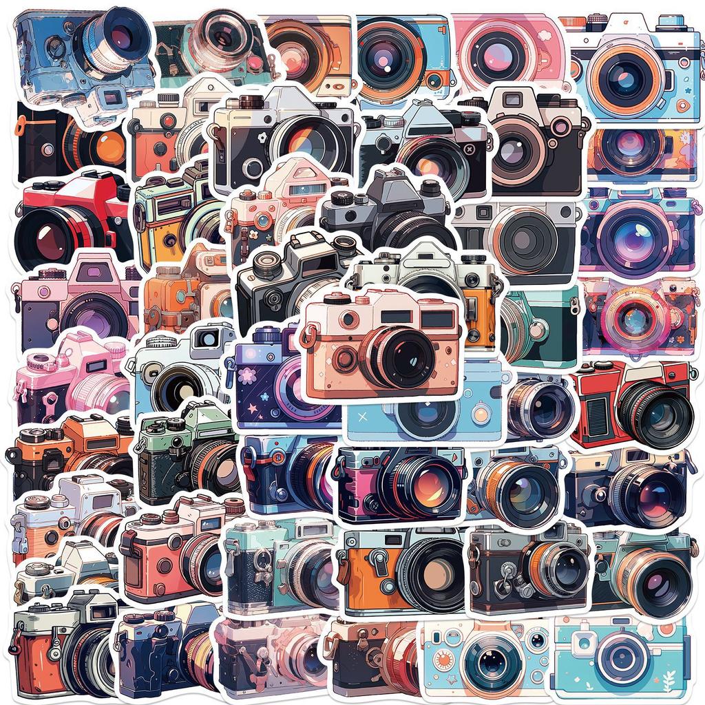 50 Cartoon Retro Camera Doodle Stickers Guitar Notebook Suitcase DIY Waterproof Stickers