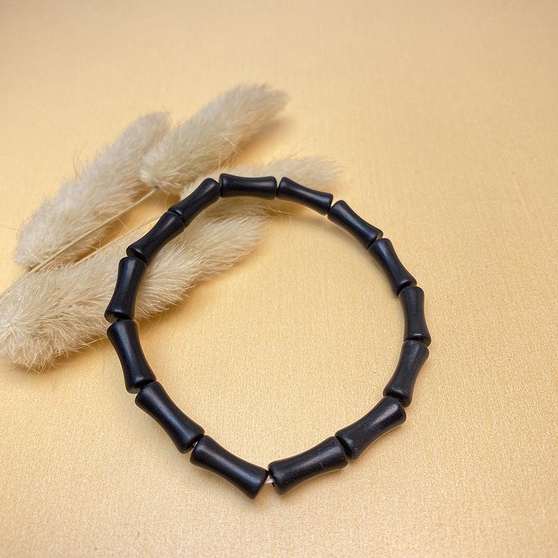 

Чоловічий та жіночий срібний браслет S925 з чорним олівіновим нефритом та бамбуком, еластичний - Китайський стиль, ретро, універсальний дизайн 16 cm