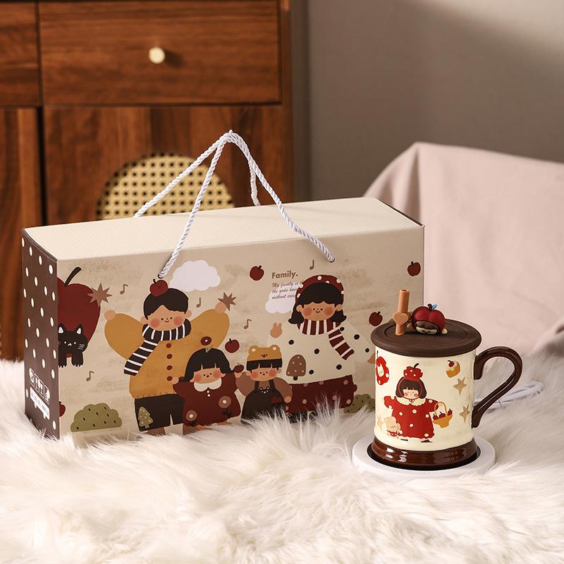 Premium Parent Child Time Ceramic Warm Cup Goddess Day Gift High Value Water Cup Mug Souvenir Gift with Lid Gift Box 301-400ml