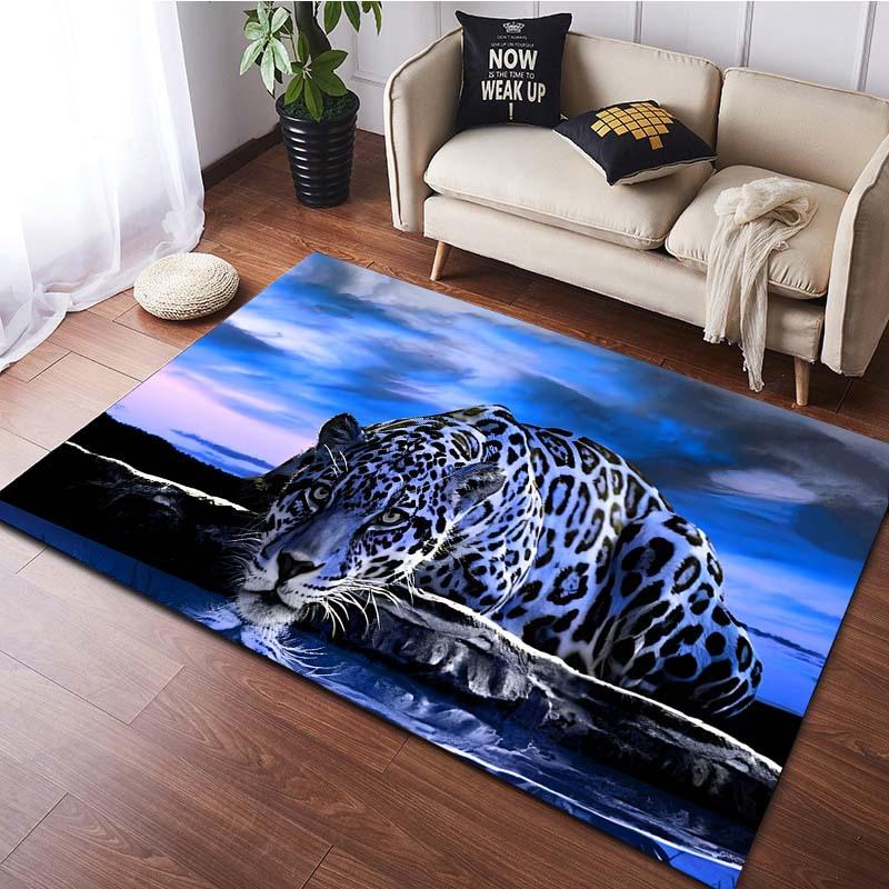 Animal Leopard Blue Area Rug, Non-Slip Mat, Living Room Decor, Home & Room Decoration