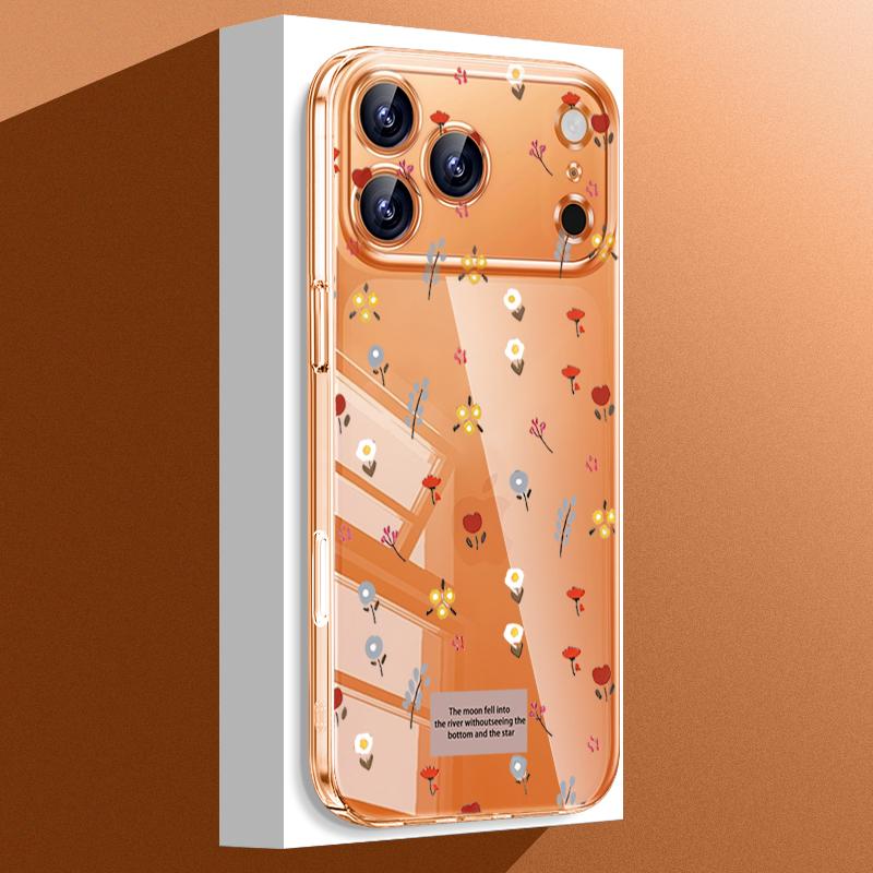 

Черно-розовый цветочный чехол для iPhone 17 Pro Max Funda iPhone 16 15 14 13 Pro Max 11 Прозрачная тонкая жесткая задняя крышка из поликарбоната iPhone 14 Pro прозрачный