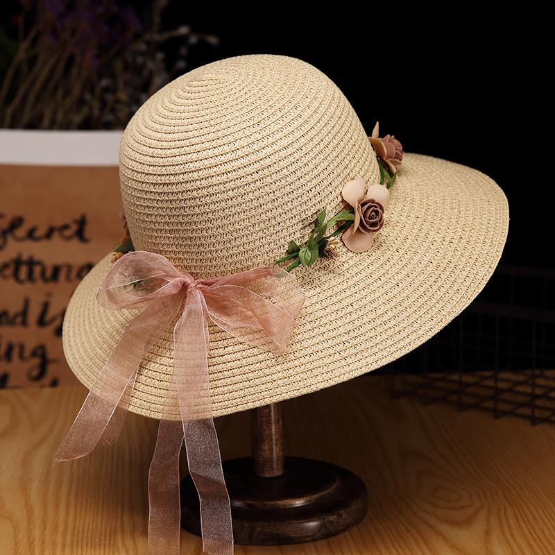 Women's Foldable Summer Beach Hat - Large Brim, Anti-UV, Floral Straw Sun Protection Hat