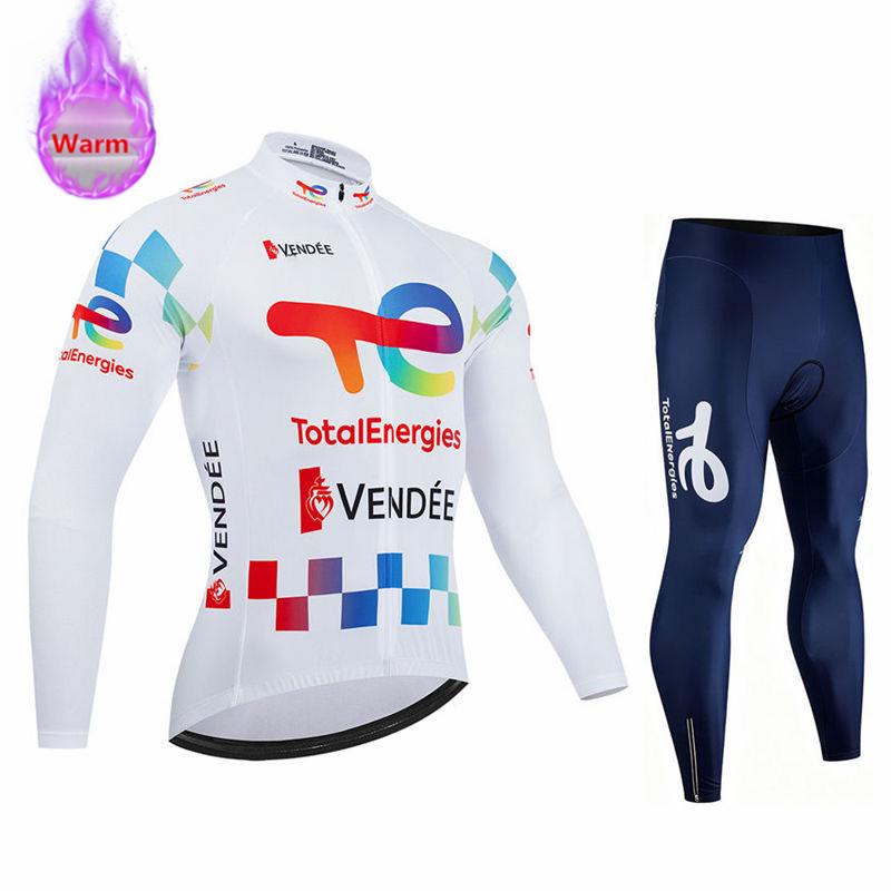 Total Energies Team Ropa Ciclismo Warm Winter Thermal Fleece Cycling Clothes Men Jersey Suit Outdoor Riding Bike MTB Bib Pants