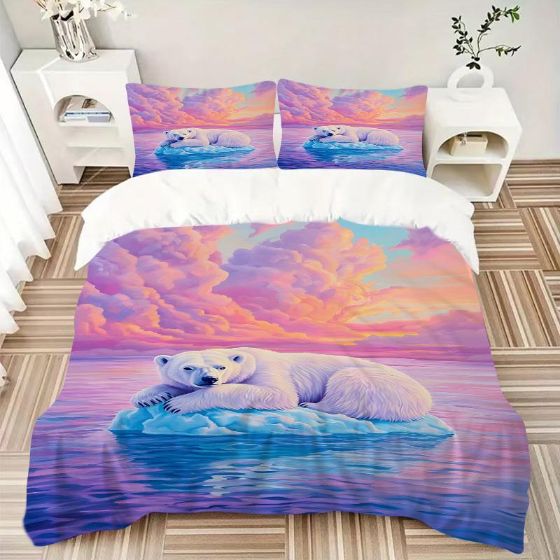 3pcs Polar Bear Sunset Duvet Cover Set, Soft Comfortable Duvet Cover,Guest Room (1*Duvet Cover + 2*Pillowcase, Without Core) yy251104186