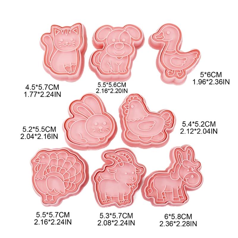 8Pcs/Set DIY Cartoon Animals Biscuit Molds Cookie Cutters Biscuit Molds Plastic Cookie Stamps Cookie Decorating Tools