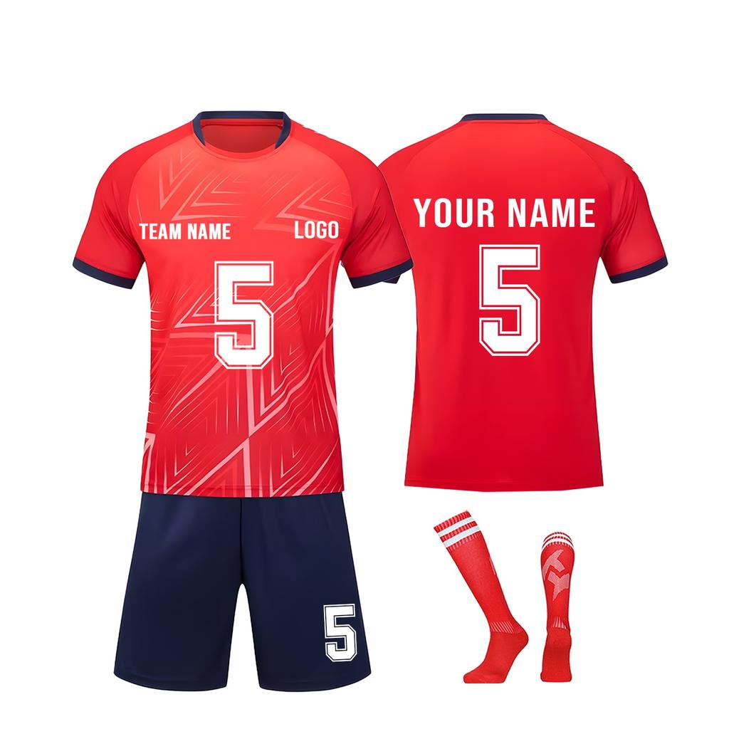 Men Soccer Jersey Set Short Sleeve Shirt and Shorts with Socks Breathable Quick Dry Lightweight Athletic Uniform Kit for Training Match Sportswear