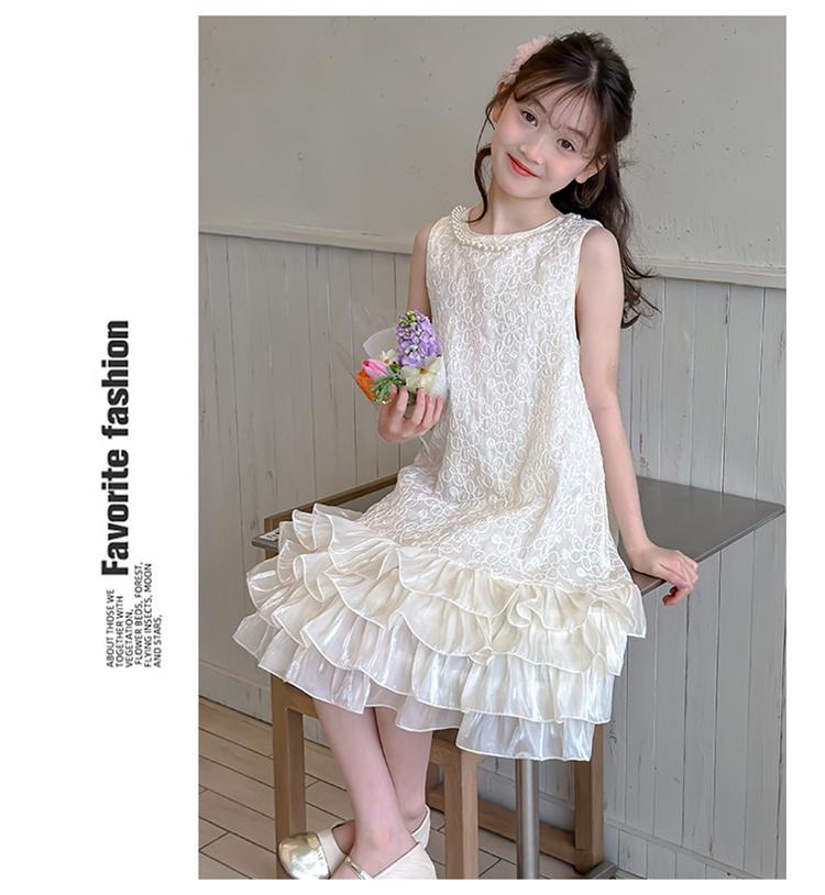 Princess style sleeveless dress 2026 new girls' summer cake skirt with ruffled edges and thin lace stitching