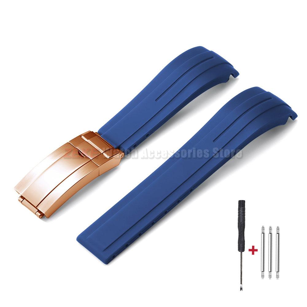 Curved End Rubber Watch Strap 20mm 21mm 22mm for Rolex for Water Ghost Folding Buckle Bracelet Waterproof Silicone Wrist Band