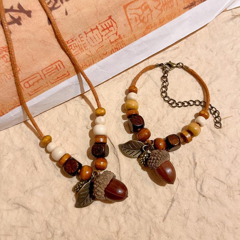 Vintage Chinese Style Hand-Woven Rope Dried Fruit Tassel Pendant Necklace