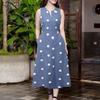 ZANZEA Women Vacation Casual V-Neck Sleeveless Polka Dot A-Line Slit Dress
