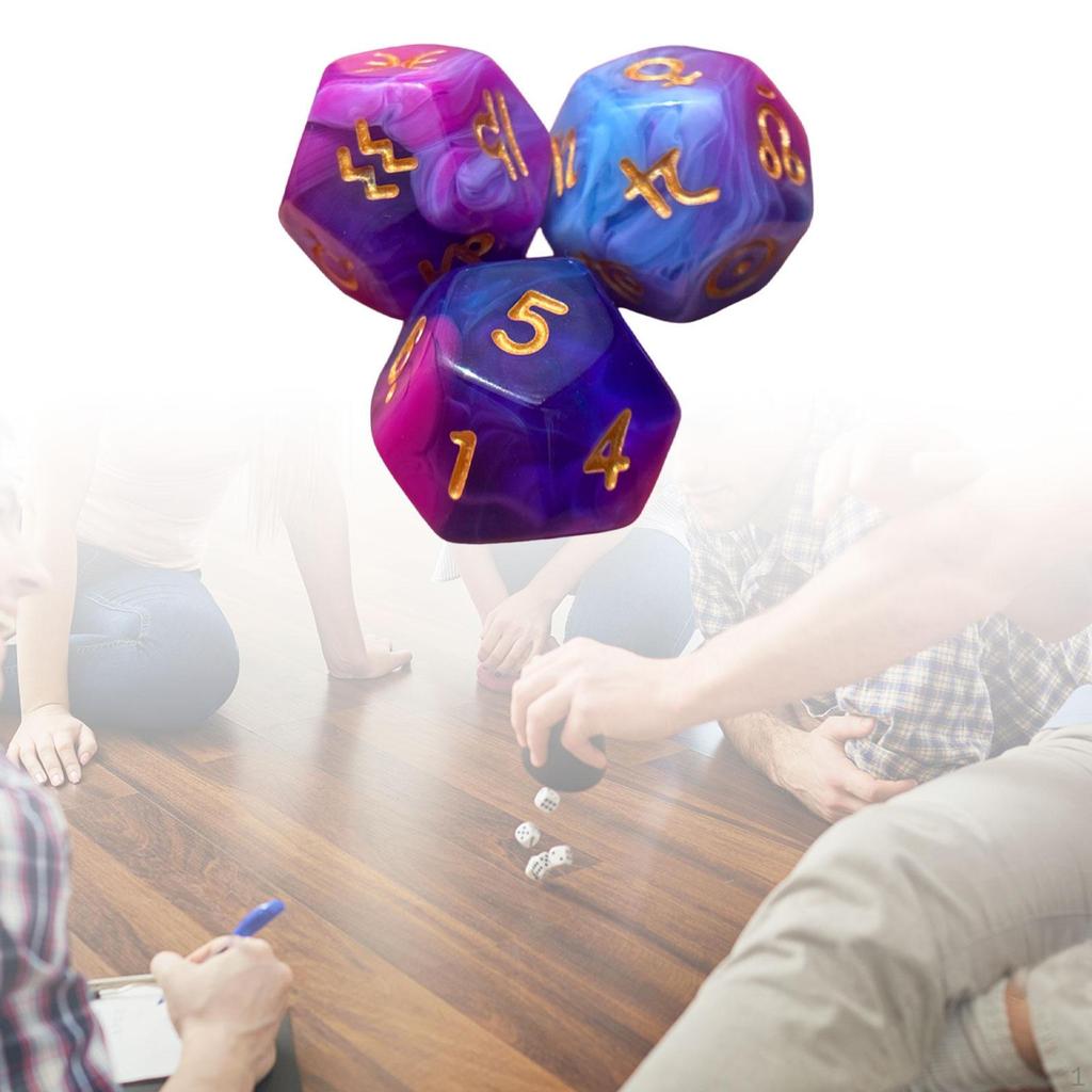 3 Pack of D12 Polyhedral Dice for Games And Learning