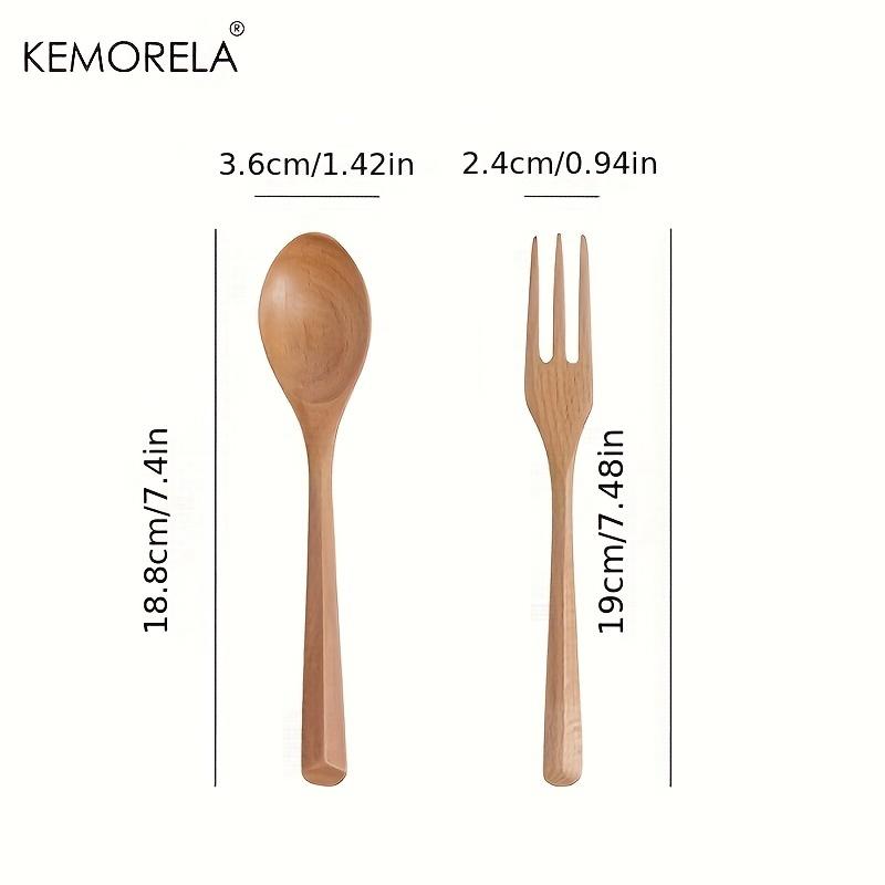 KEMORELA 2PCS Wooden Fork Spoon Set Of Korean Ins Tableware Ice Cream Spoons Dessert Spoon Fruit Fork Japanese -Style Rice Spoon