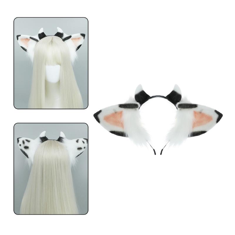Plush Ears Hair Hoop Halloween Cow Ears Headband Furry Cartoon Animal Hairband Anime Fancy Dress Cosplay Headdress