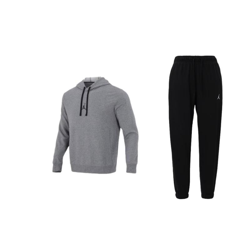 

Jordan Solid Color Hooded Pullover Long Sleeve Sweatshirt Knit Drawstring Long Pants Casual Sports Set Men sets FV8609-010+DA9861-091 XXL
