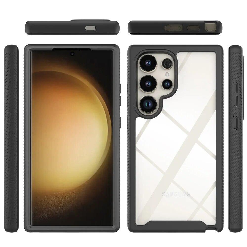 Robuste Hybrid-Schutzhülle für Samsung Galaxy S24 Ultra Hülle S24+, stoßfeste Stoßstange, klare Kristall-Rückseite S24 Plus Funda
