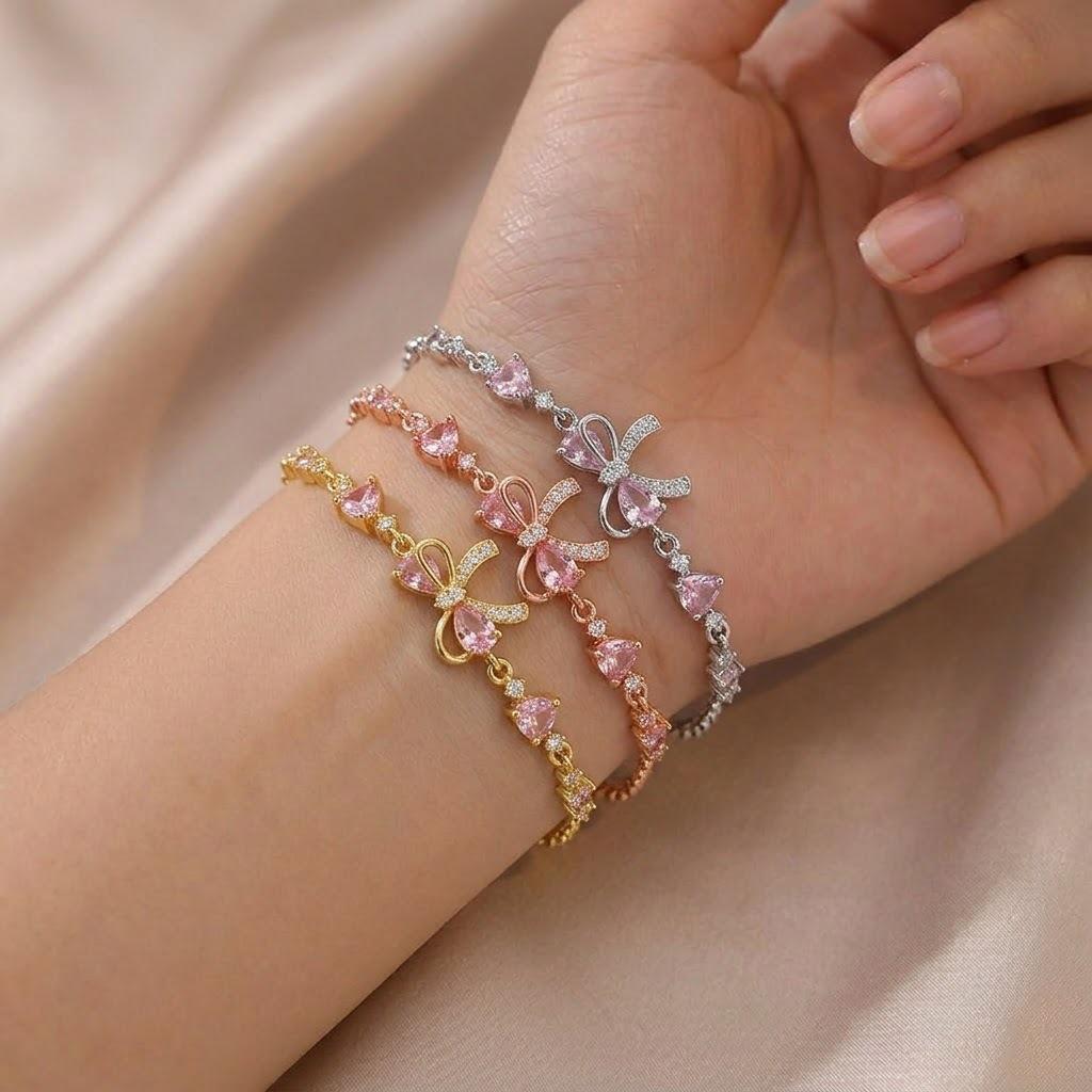 Bedel Dames Wit Roze Zirkonia Steen Strik Armband Zilver Goud Rosé Kleur Verstelbaar Bruiloft Sieraden Voor Vrouwen