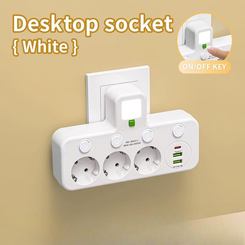 EU Standard Power Socket with USB Port Independent Switch Design Multifunctional Multi Outlet Adapter Home Office Travel