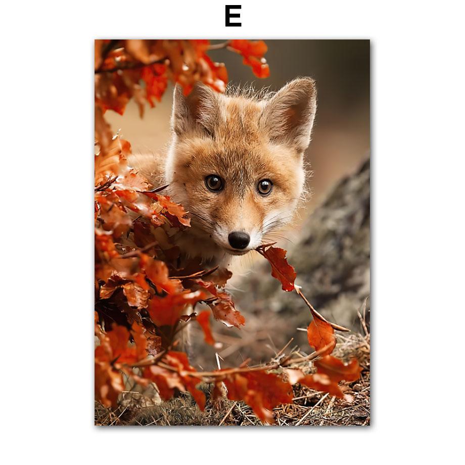 Deer Fox Cabin Flowers Leaves Autumn Landscape Posters Prints Canvas Painting Nordic Wall Art Pictures For Living Room Decor