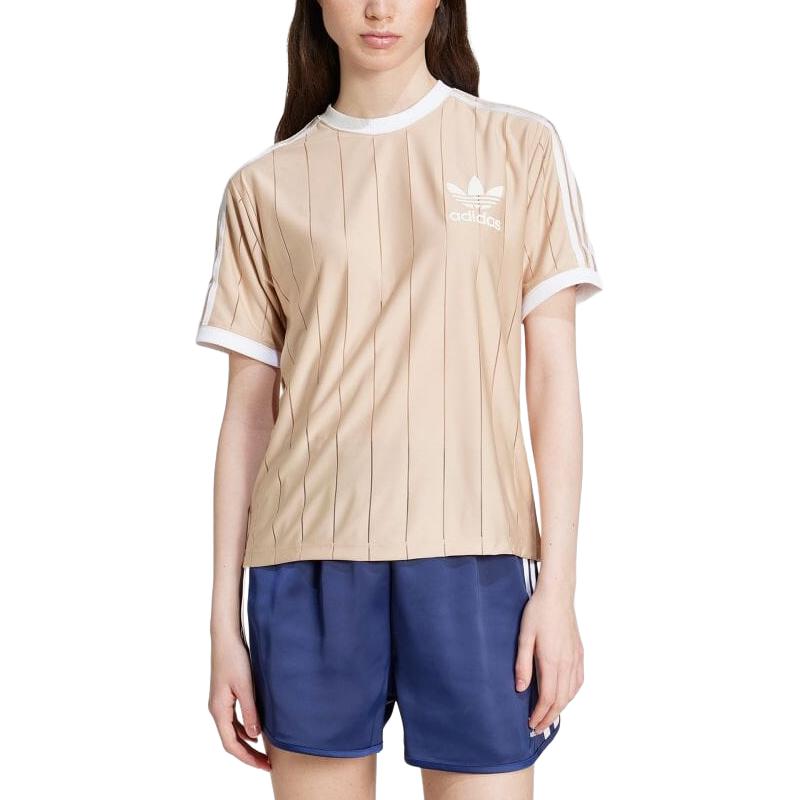 adidas Originals Adi Color Series Soft Comfortable Brand Logo Dopamine Striped Round Neck Short Sleeve T-Shirt Women T-Shirt Beige IY7232