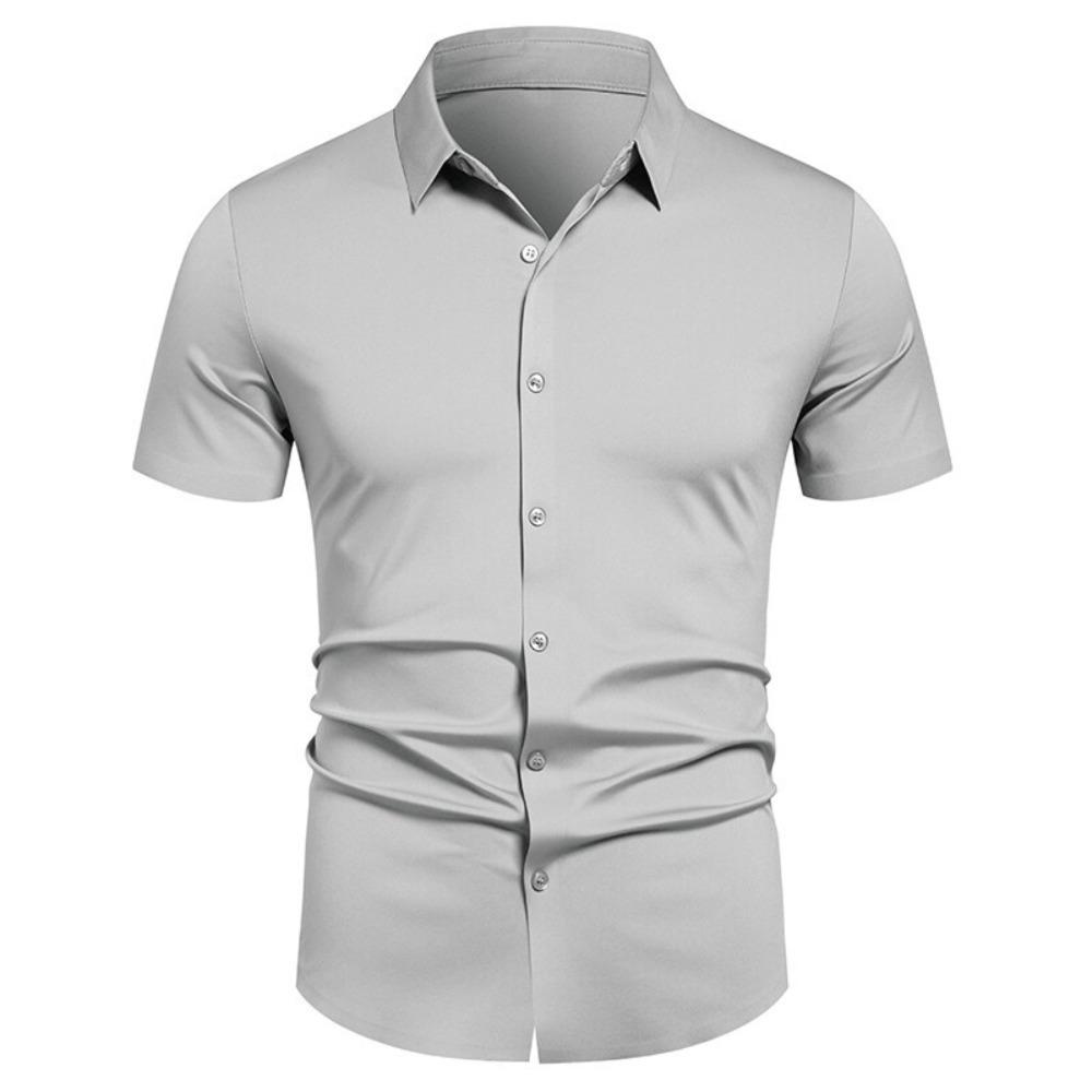 Men's Casual Short-sleeved Shirt - Solid Color, Simple and Stylish, Fitted Collar Shirt, Men's Top Garment