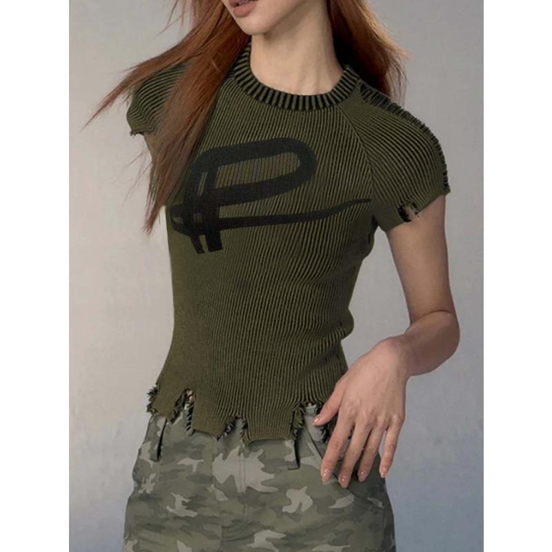 

Женский летний топ Destruction Knit Short в оливково-зеленом цвете XXL оливковое зеленый